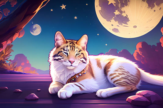 Puzzle Cat at the full moon