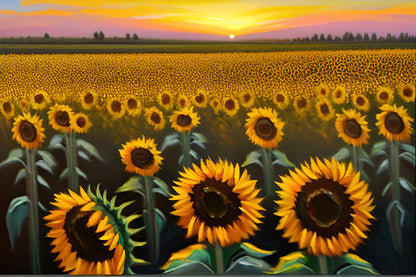 Sunflower field at sunset