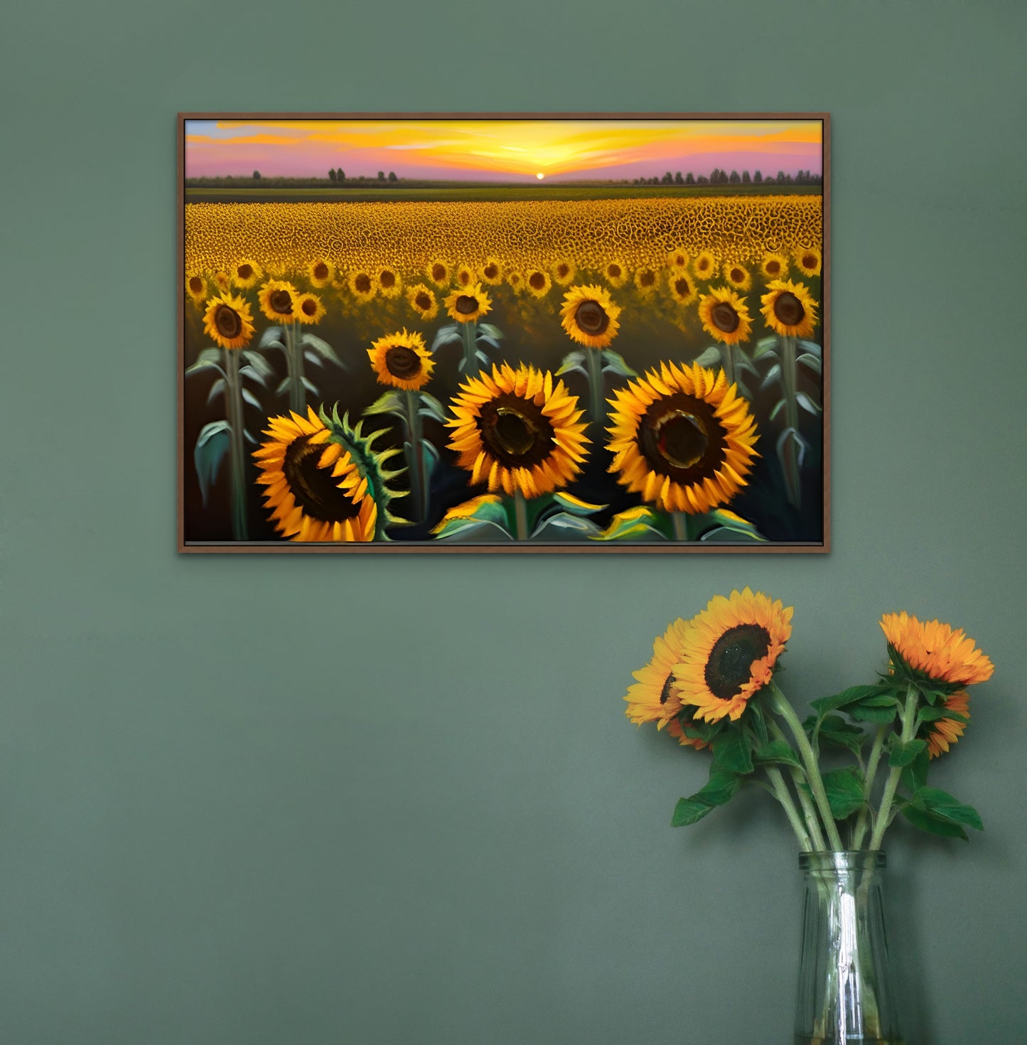 Sunflower field at sunset