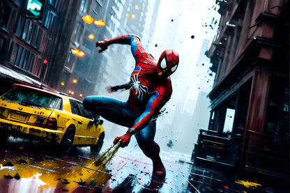 Spiderman with yellow car