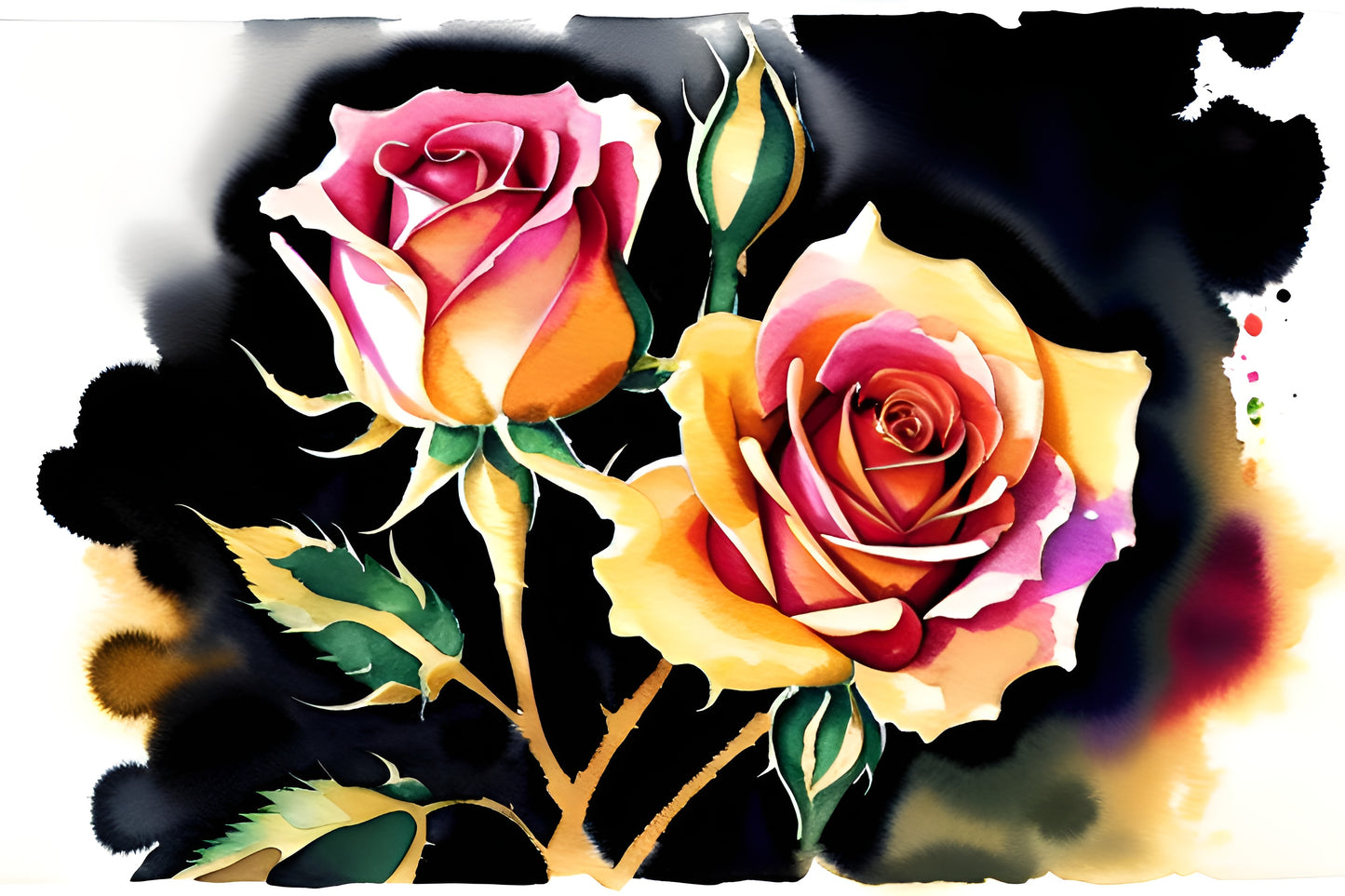 Roses black yellow pink